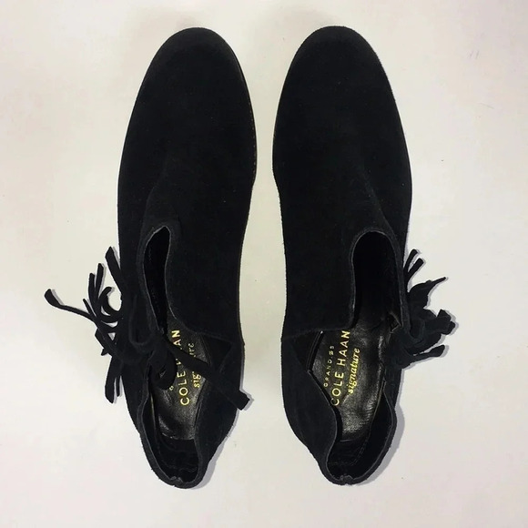 Cole Haan Abbot Black Fringe Booties Size 6.5 - Picture 3 of 7